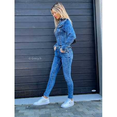 Combinaison manches longues en jean couleur denim push up Couleur bleu Taille 34