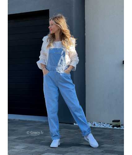 Salopette bleu rayures denim