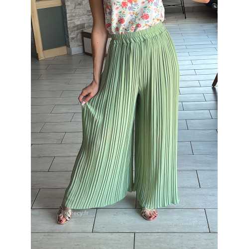 Pantalon plissé fluide vert clair pastel d'eau grecy léger doublure habillé élégant cérémonie mariage