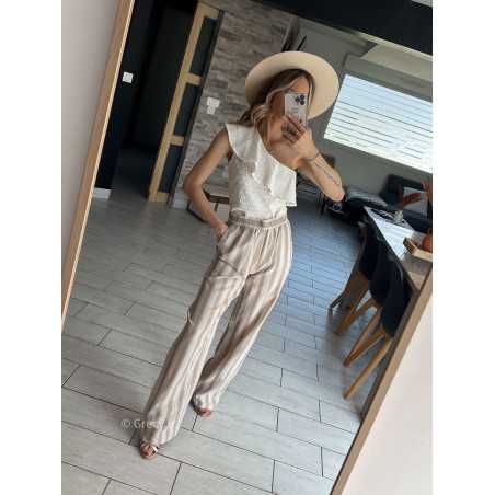 Pantalon large couleur beige en coton avec corde Taille M Couleur beige