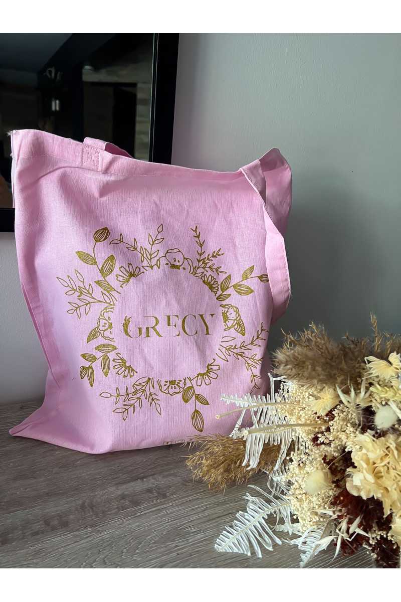 Tote bag rose et doré pailleté grecy écologique sac pratique pliable