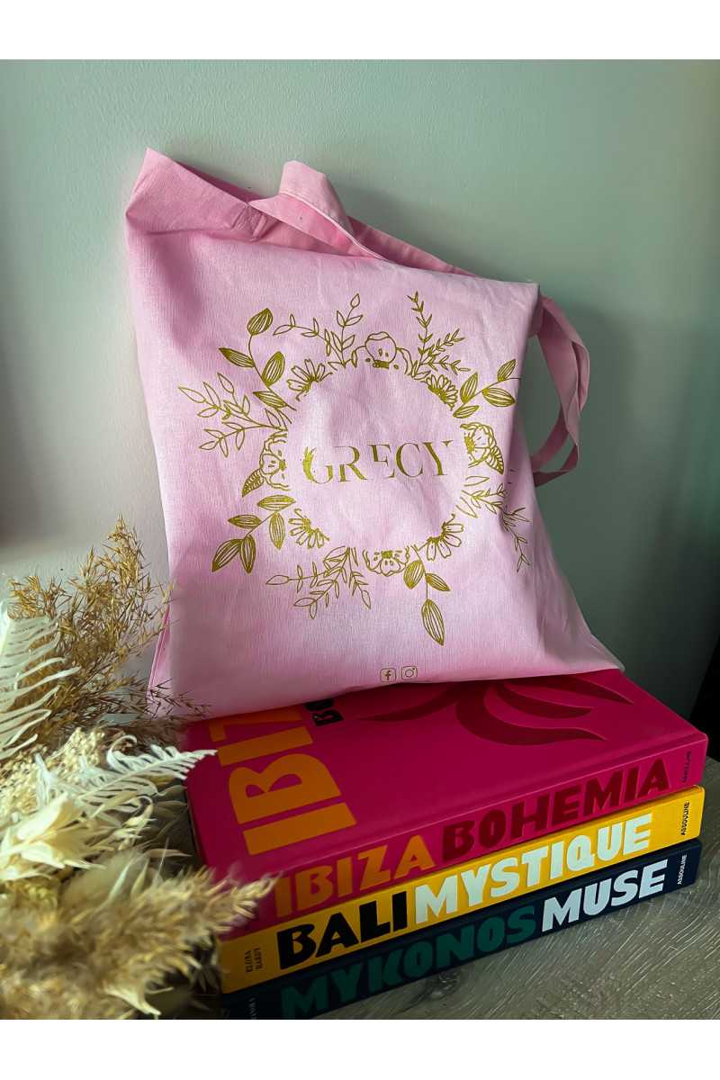 Tote bag rose et doré pailleté grecy écologique sac pratique pliable Assouline livres