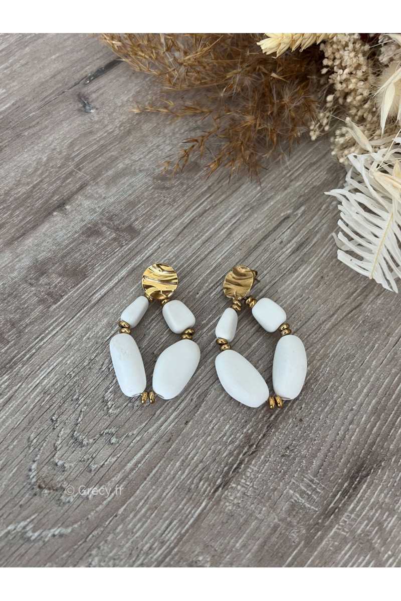 Boucles d'oreilles perles légères blanches marron chocolat sézane grecy