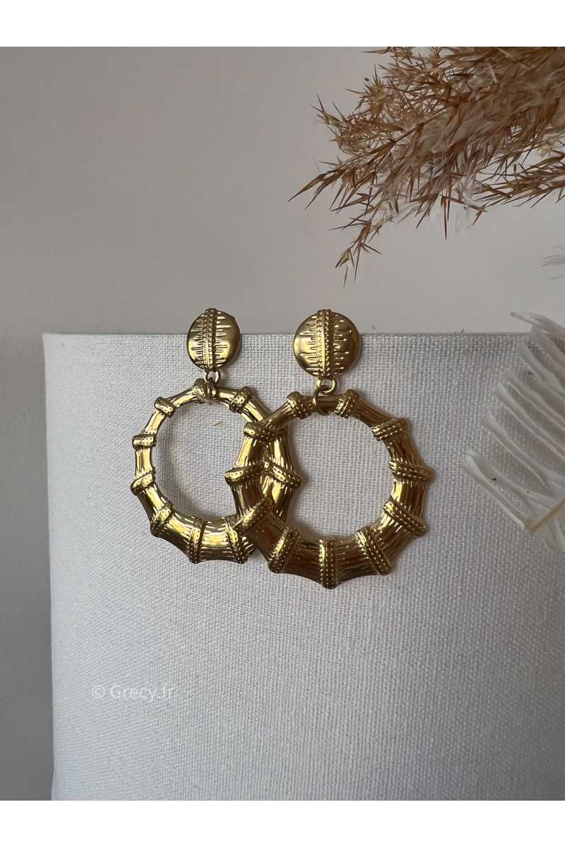 Boucles d'oreilles bohème dorées acier inoxydables bijoux grecy