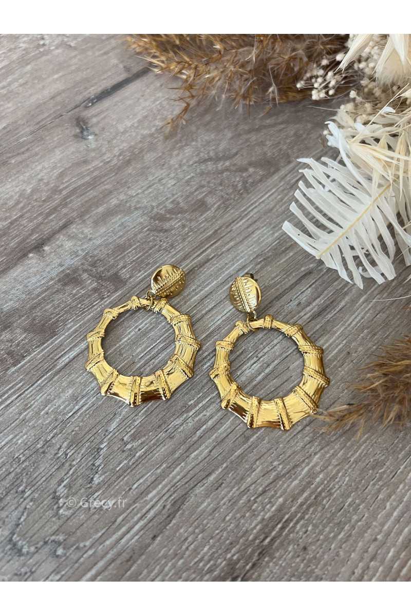 Boucles d'oreilles bohème dorées acier inoxydables bijoux grecy