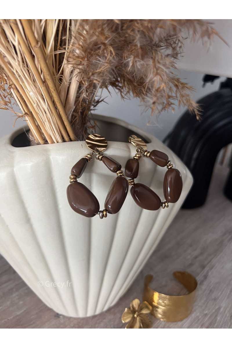 Boucles d'oreilles perles légères blanches marron chocolat sézane grecy