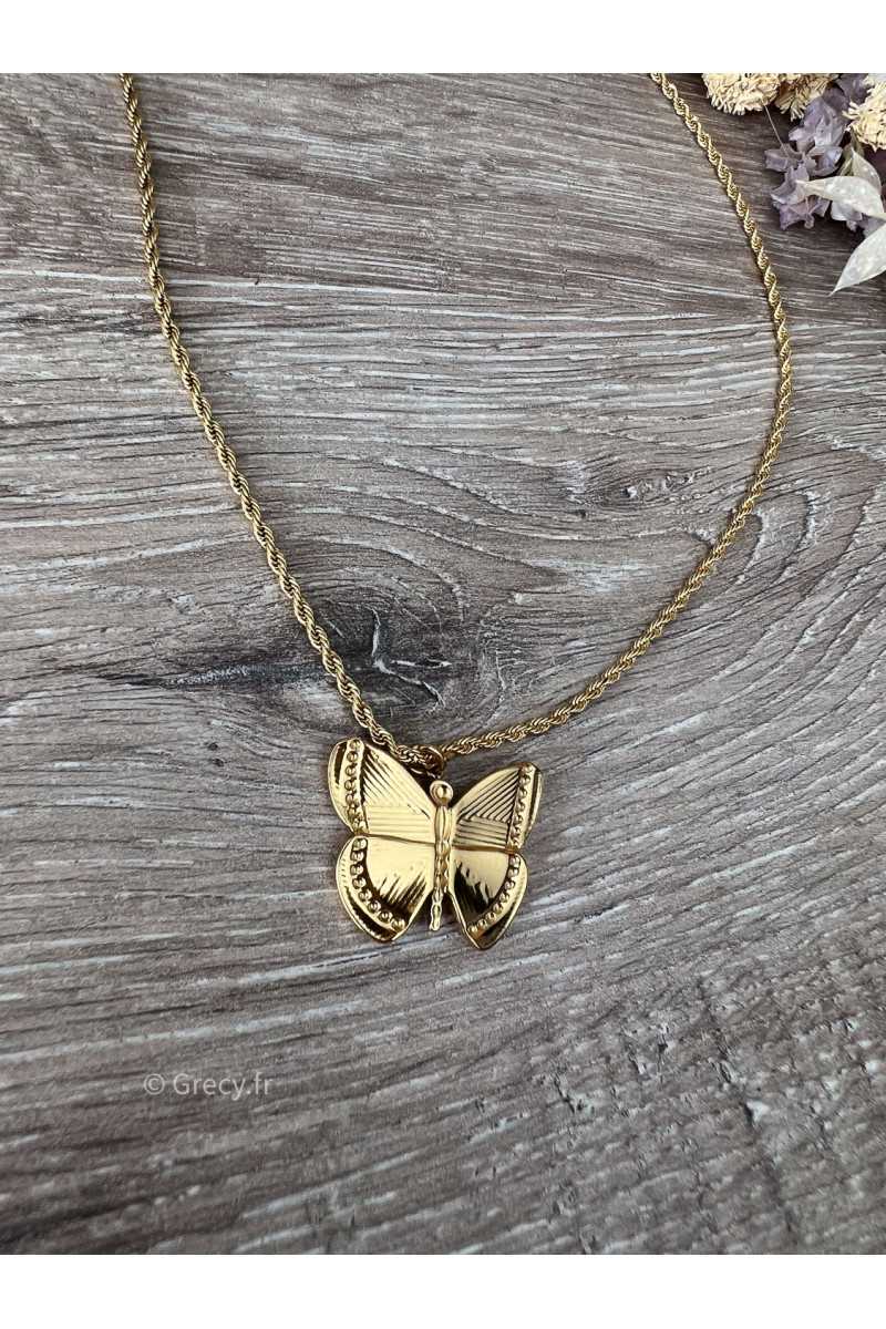 grecy bijoux acier inoxydable collier papillon doré or