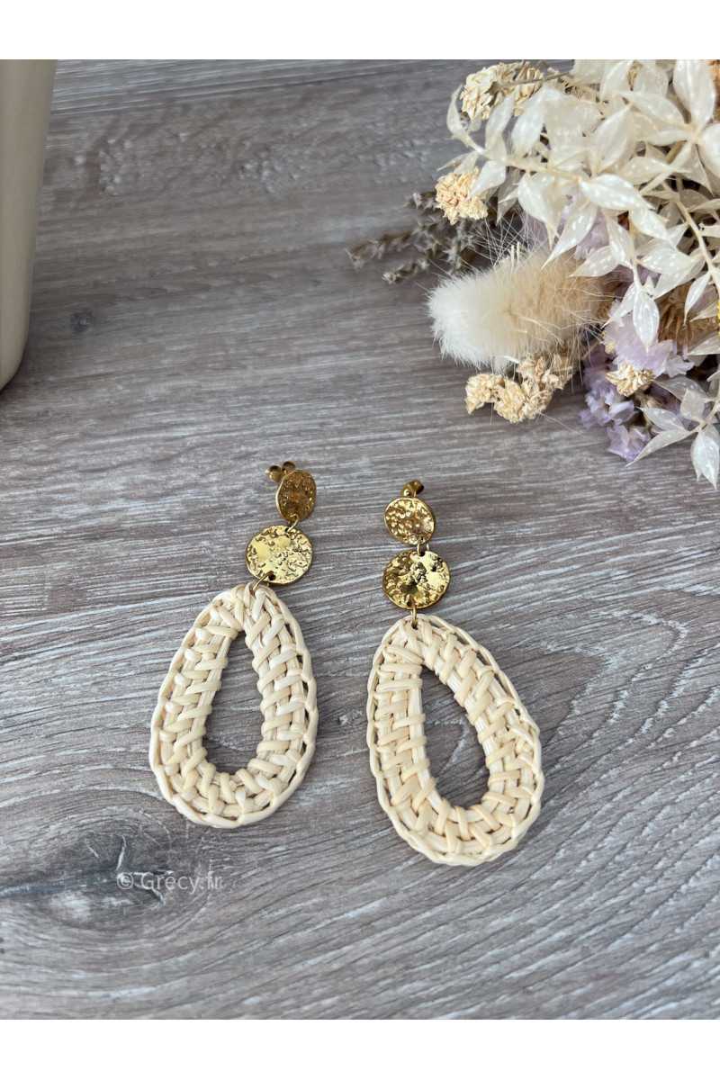 boucles d'oreilles raphia grecy bijoux acier inoxydable