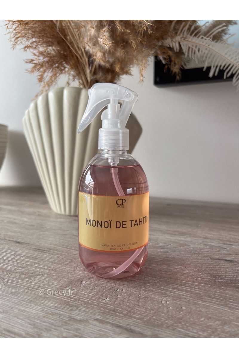 Parfum brume textile Monoï Tahiti maison linge propre sent bon grecy