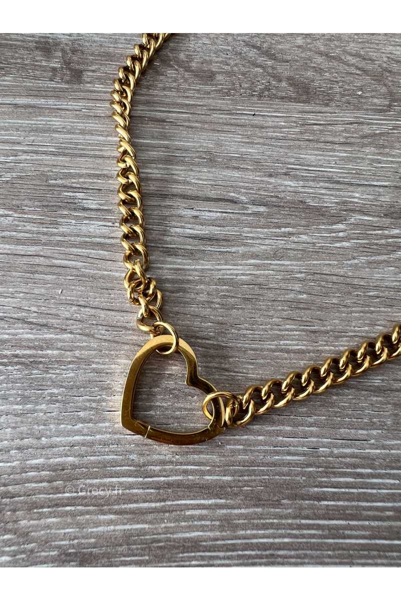 Collier fermoir coeur acier doré acier inoxydable grecy