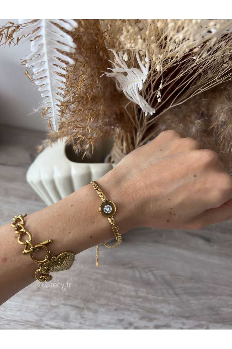 Bracelet strass Doré acier inoxydable or grecy bijoux jewel