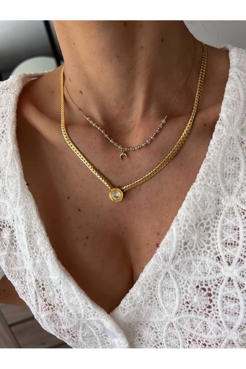 collier parure strass Doré acier inoxydable or grecy bijoux jewel