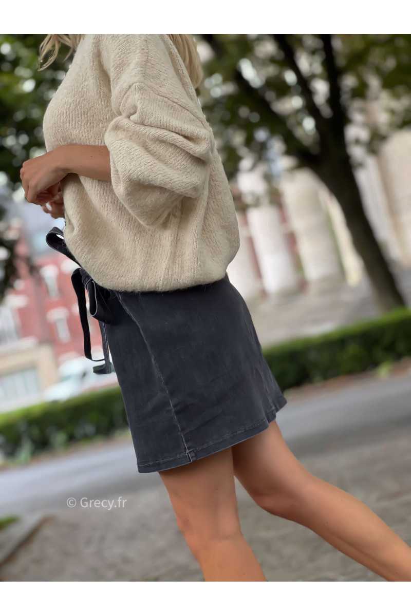 Jupe jean porte-feuille gris noire courte mode tendance autonme 2023 hiver Zara mango grecy
