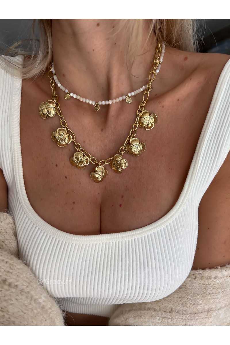 collier fleurs or dorées acier inoxydable grecy bijoux