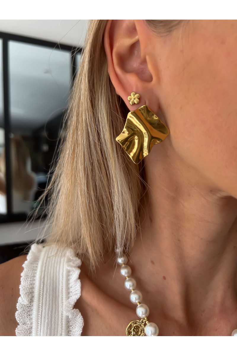 Boucles d'oreilles carrées dorées acier inoxydable bijoux grecy