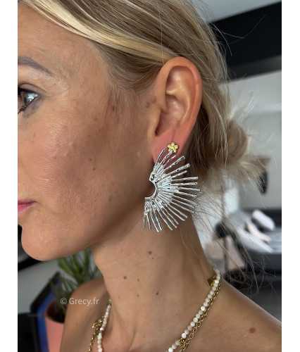 Boucles d'oreilles demi soleil argenté or bijoux doré acier inoxydable grecy mode tendance