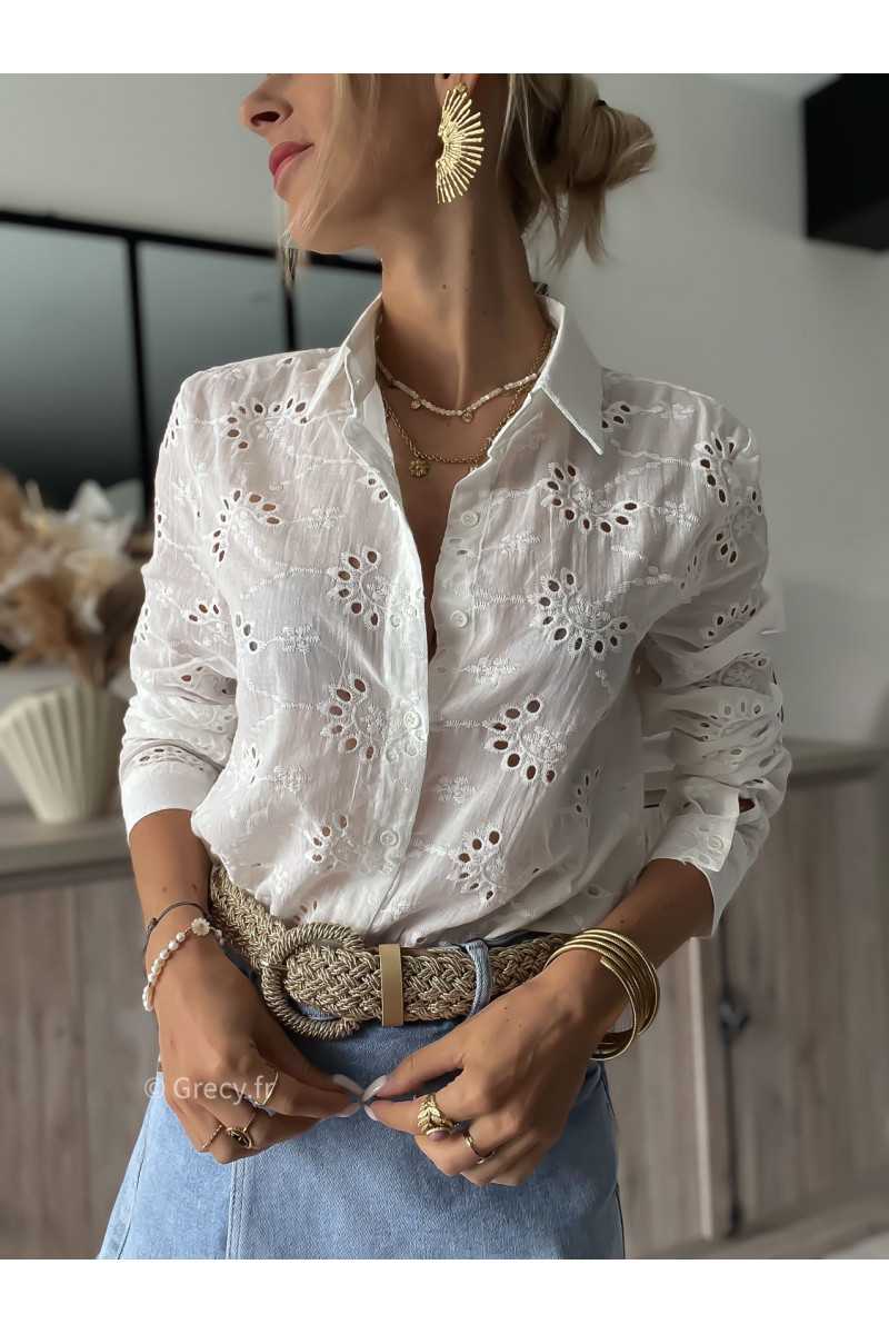 chemise blanche perforée ajourée fluide manches longues chic grecy mode tendance look blogueuse zara mango