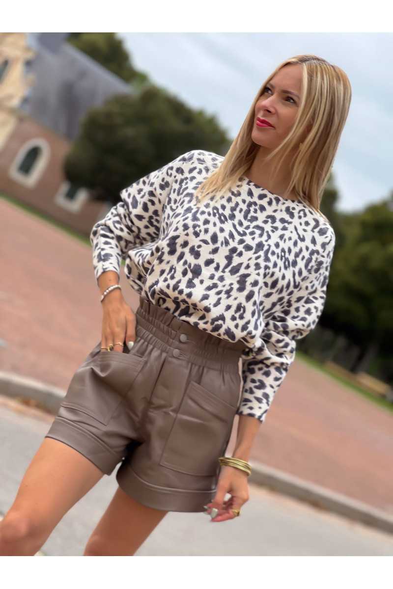 short simili cuir taille haute taupe marron automne mode tendance grecy
