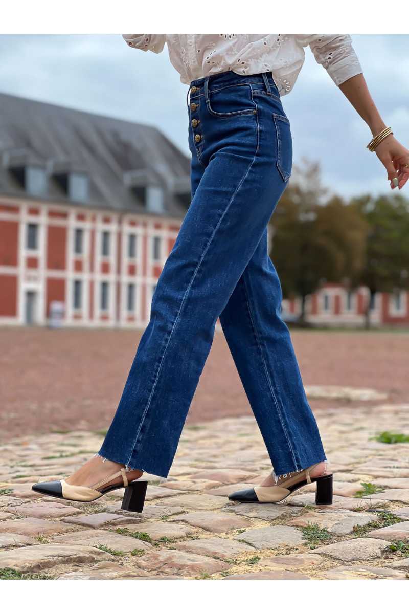 jean bleu brut boutons doré ankle straight droit automne mode tendance grecy