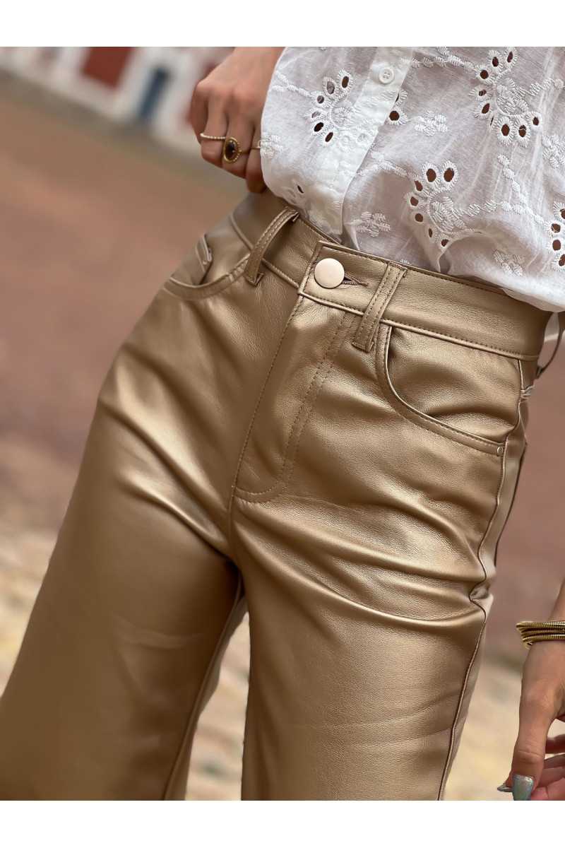 Pantalon simili cuir gold doré automne hiver mode tendance grecy