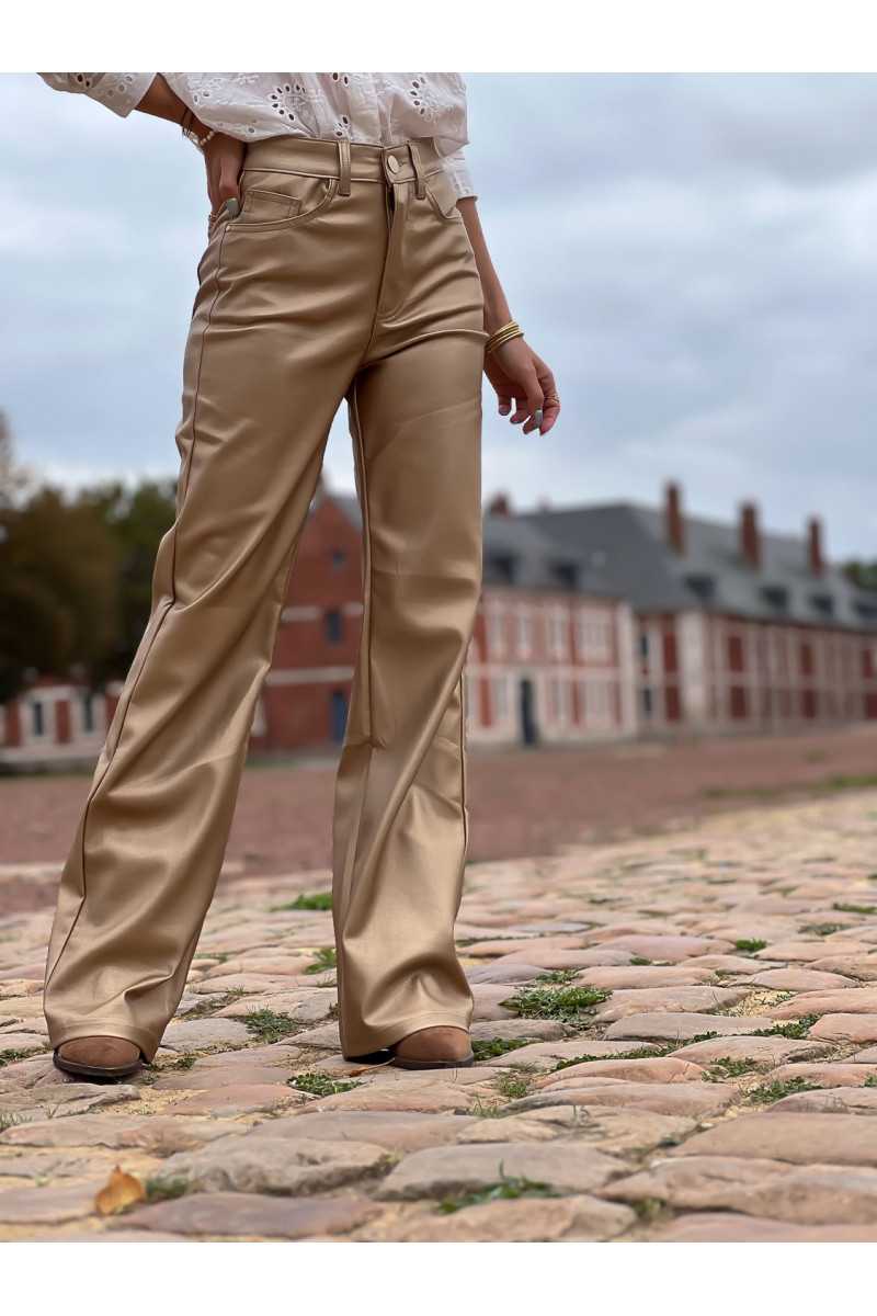 Pantalon simili cuir gold doré automne hiver mode tendance grecy