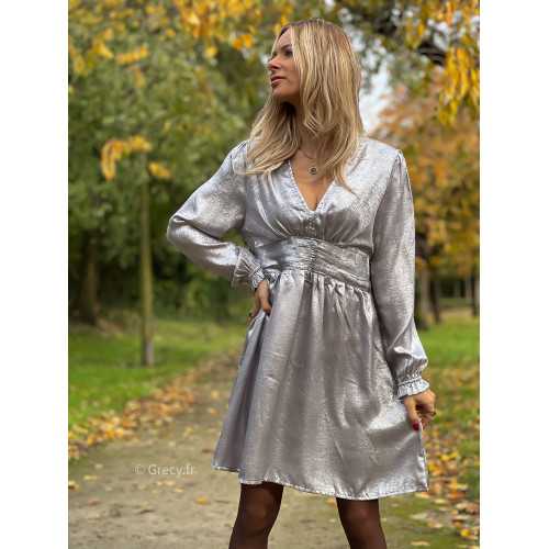 robe manches longues argent argentée gris irisée noël fêtes automne hiver 2023 mode outfit sézane zara mango