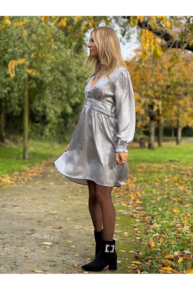 robe manches longues argent argentée gris irisée noël fêtes automne hiver 2023 mode outfit sézane zara mango