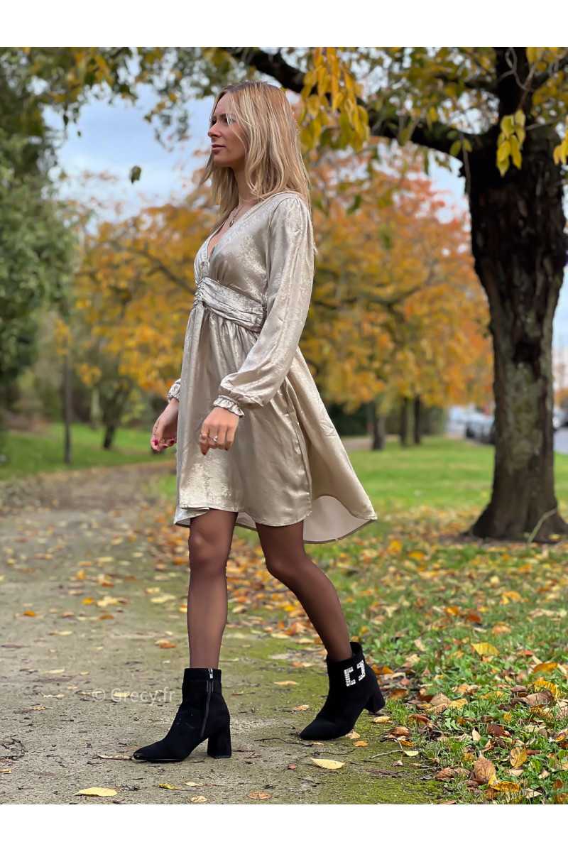 robe manches longues dorée champagne or irisée noël fêtes automne hiver 2023 mode outfit sézane zara mango