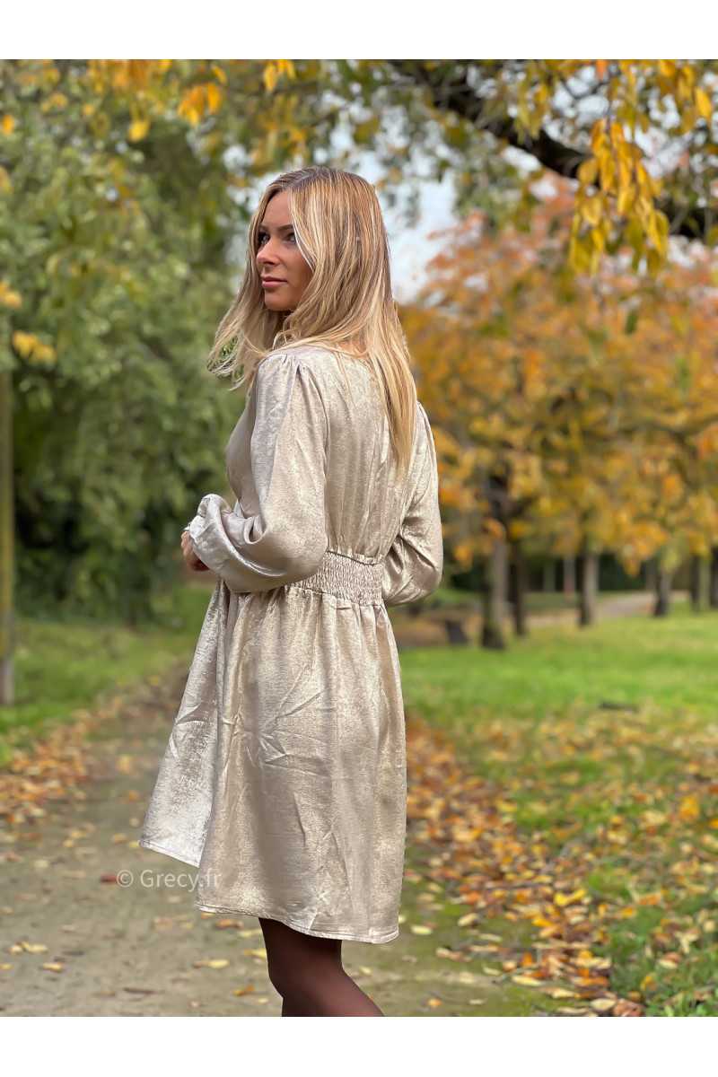 robe manches longues dorée champagne or irisée noël fêtes automne hiver 2023 mode outfit sézane zara mango