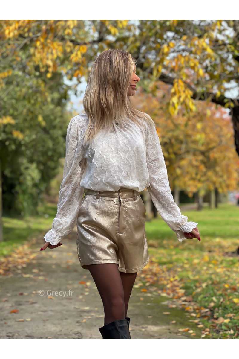 blouse chemise beige écru blanche fleurie texturée chic automne hiver 2023 mode outfit sézane zara mango