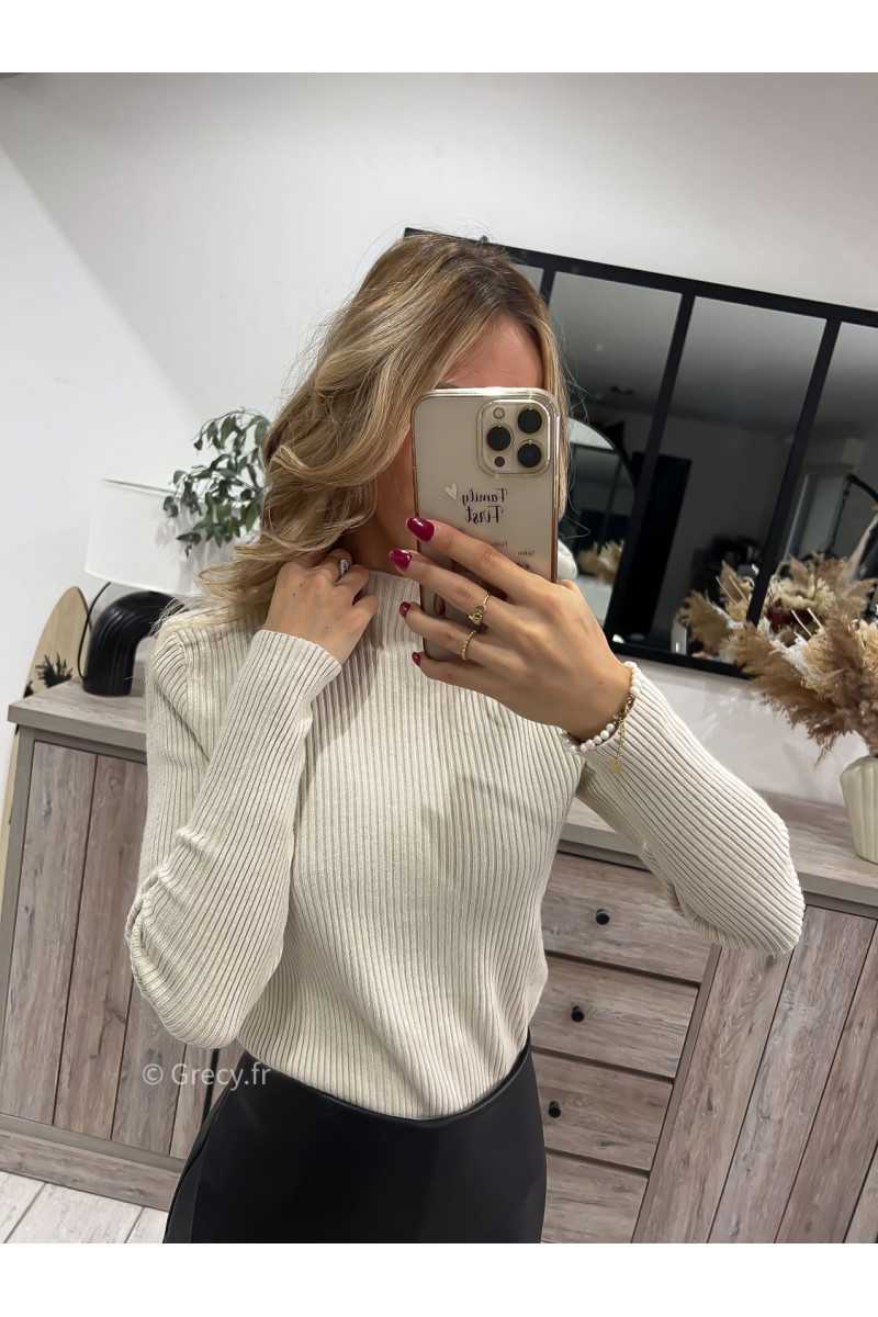 pull basique côtelé beige Col montant grecy mode tendance automne hiver 2023 outfit ootd blogueuse