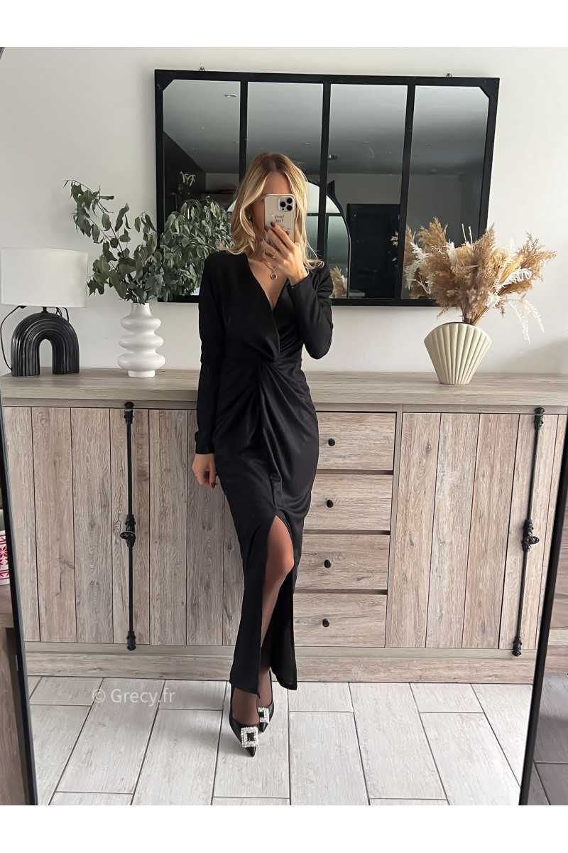 robe longue noire fendue ouverte chic grecy mode tendance outfit tenue
