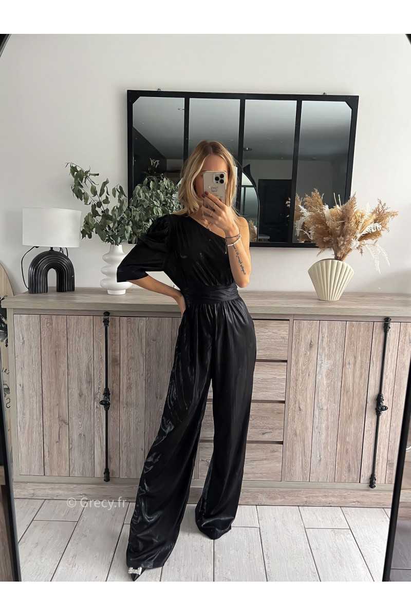 combinaison noire noire asymétrique une manche noël nouvel an mode tendance grecy outfit blogueuse chic