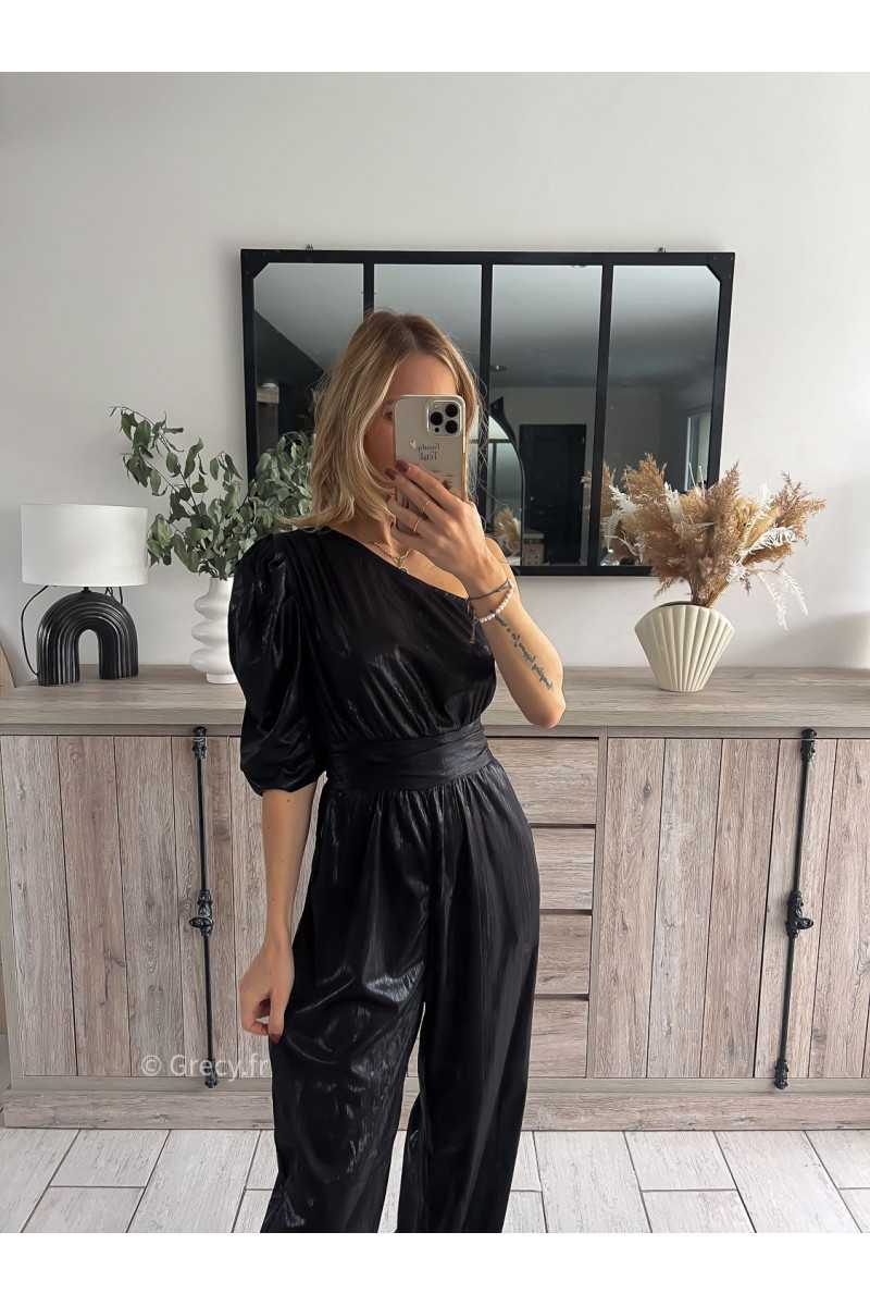 combinaison noire noire asymétrique une manche noël nouvel an mode tendance grecy outfit blogueuse chic