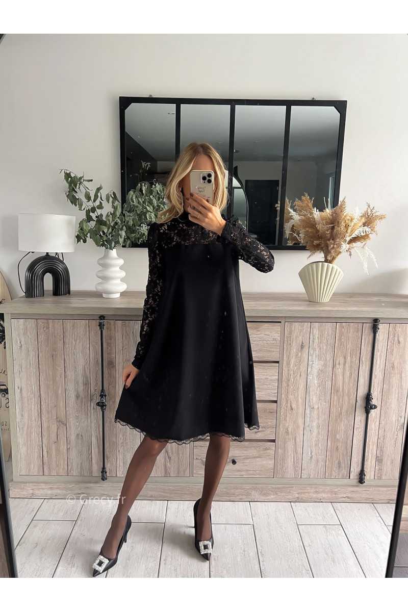 robe fluide noire manches longues dentelles noël nouvel an mode tendance grecy outfit blogueuse chic