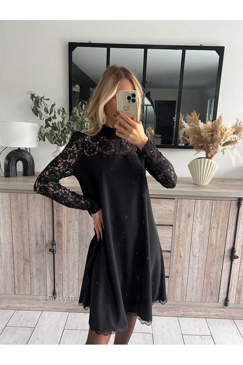 robe fluide noire manches longues dentelles noël nouvel an mode tendance grecy outfit blogueuse chic