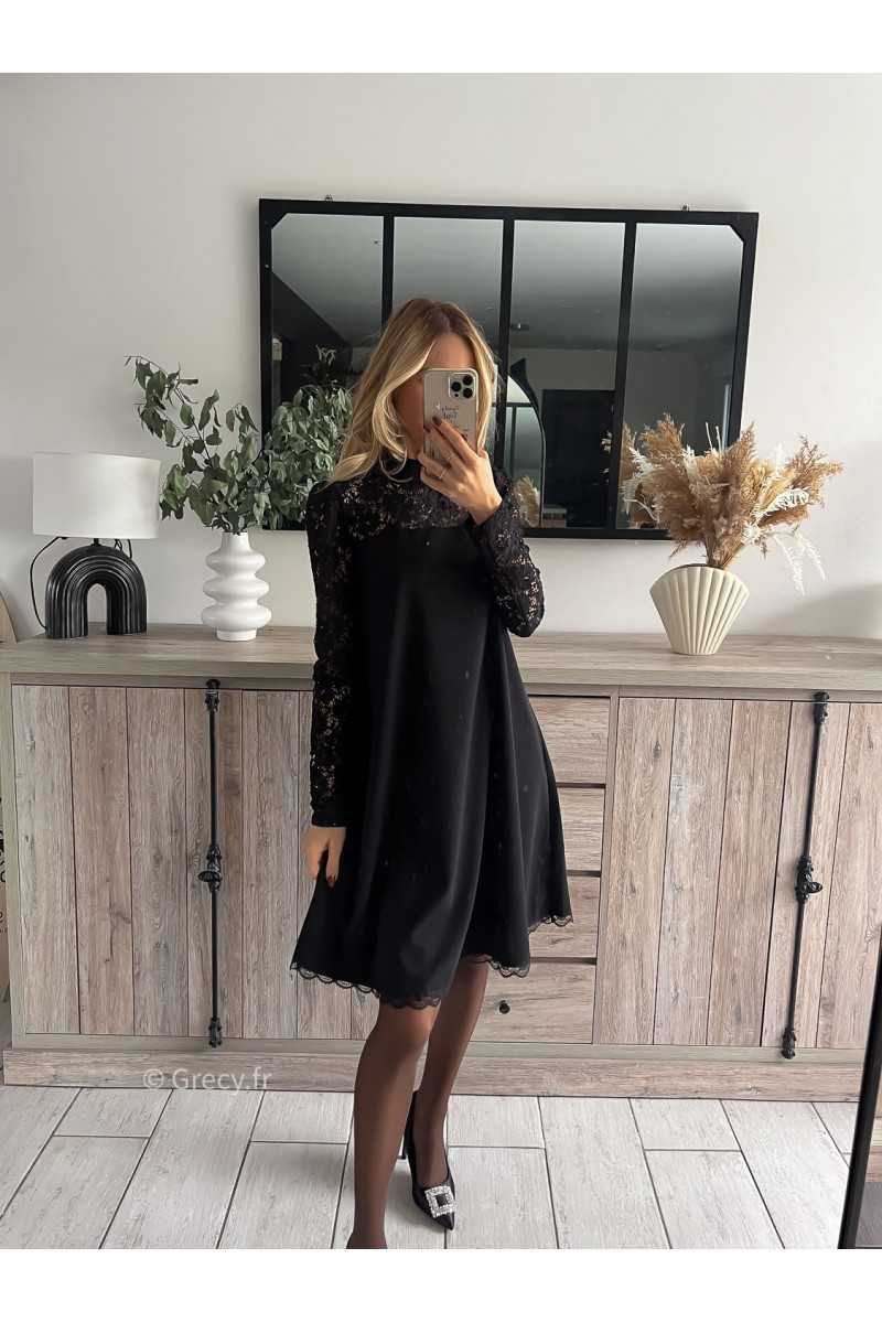 robe fluide noire manches longues dentelles noël nouvel an mode tendance grecy outfit blogueuse chic