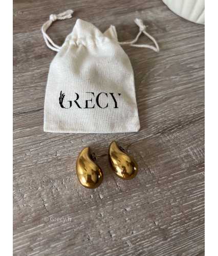 boucles d'oreilles bijoux acier inoxydable grecy goutte petites dorées or
