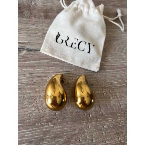 boucles d'oreilles bijoux acier inoxydable grecy goutte grandes dorées or légères