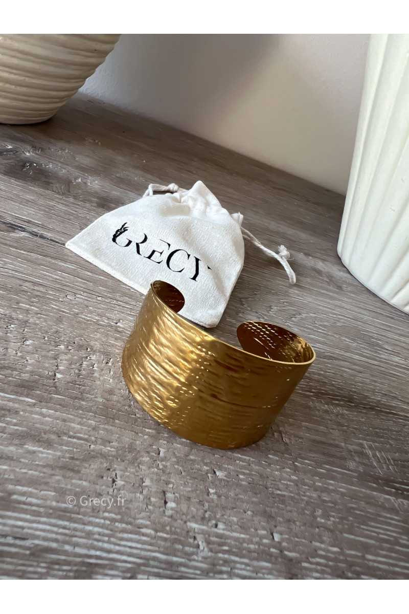 bracelet manchette dorée or bijoux acier inoxydable grecy