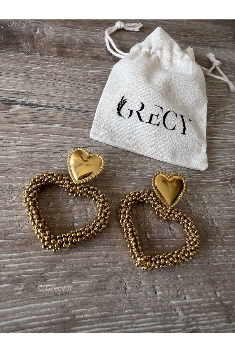 boucles d'oreilles perles légères dorée or bijoux acier inoxydable grecy