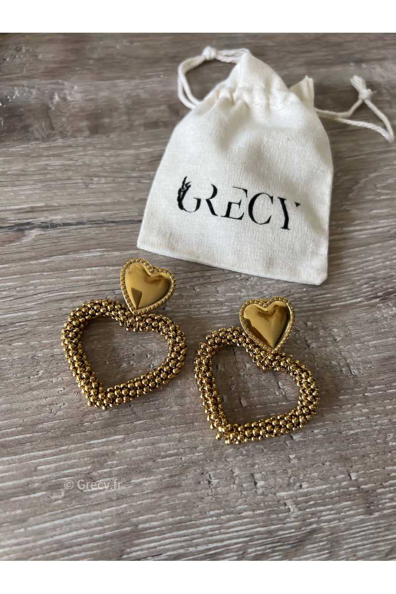 boucles d'oreilles perles légères dorée or bijoux acier inoxydable grecy