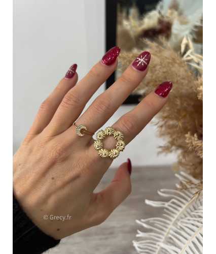 bague couronne de fleurs or dorées feuilles acier inoxydable mode tendance noël hiver Grecy outfit fêtes