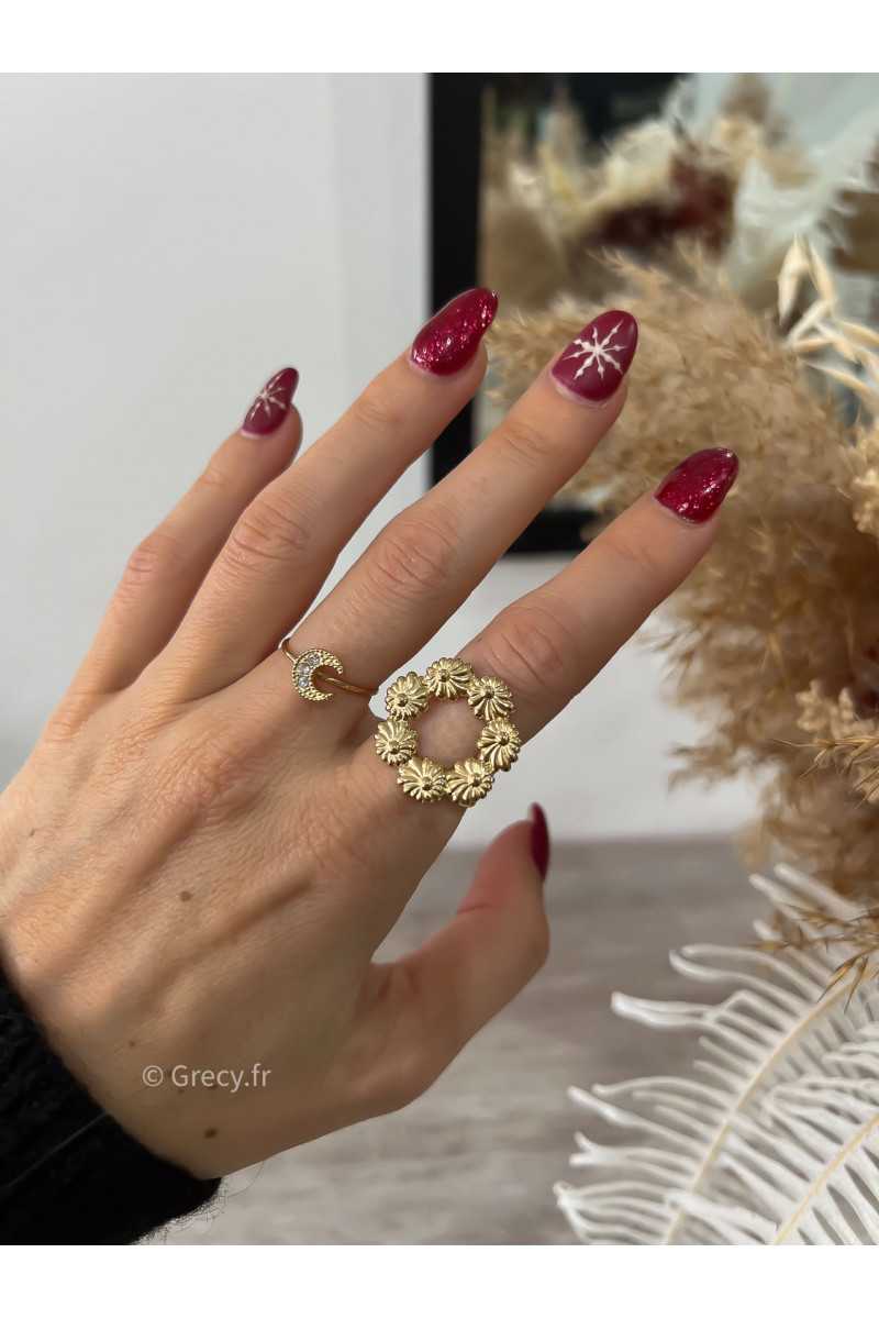 bague couronne de fleurs or dorées feuilles acier inoxydable mode tendance noël hiver Grecy outfit fêtes