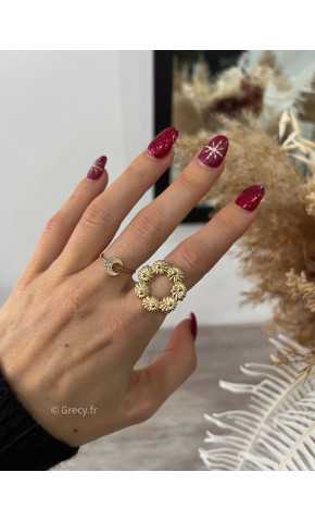 bague couronne de fleurs or dorées feuilles acier inoxydable mode tendance noël hiver Grecy outfit fêtes