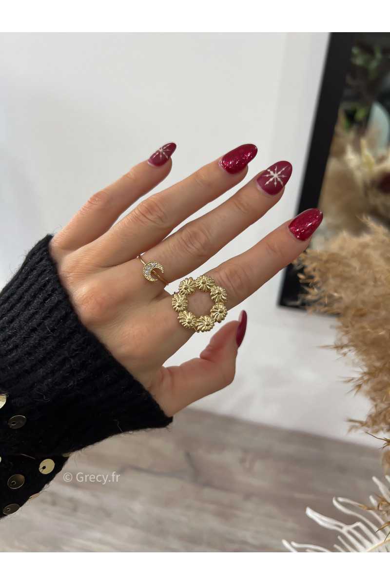 bague couronne de fleurs or dorées feuilles acier inoxydable mode tendance noël hiver Grecy outfit fêtes