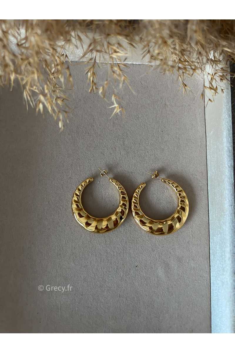 boucles d'oreilles créoles anneaux bijoux acier inoxydable argent doré