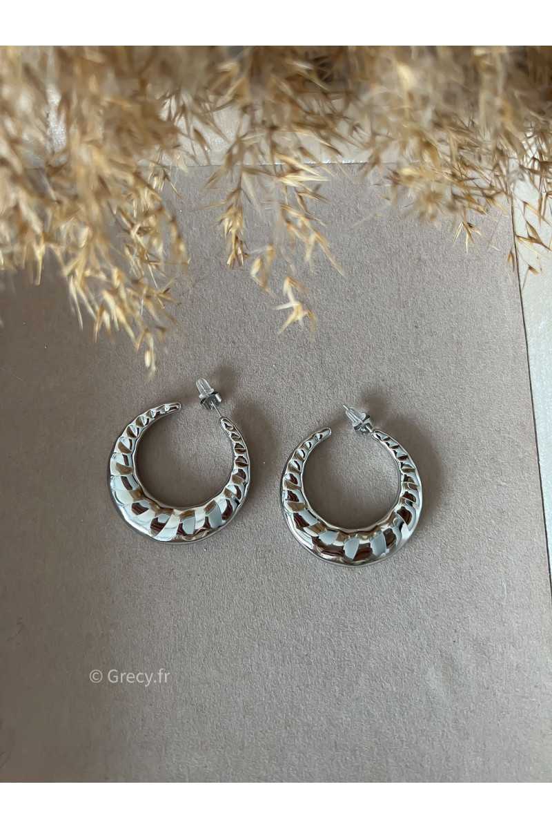 boucles d'oreilles créoles anneaux bijoux acier inoxydable argent doré