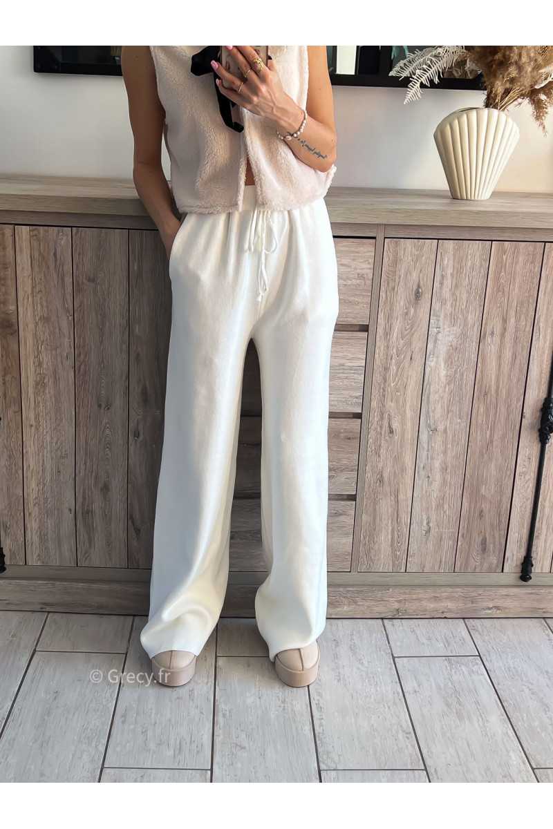 pantalon maille blanc cosy cocooning grecy mode tendance ootd outfit