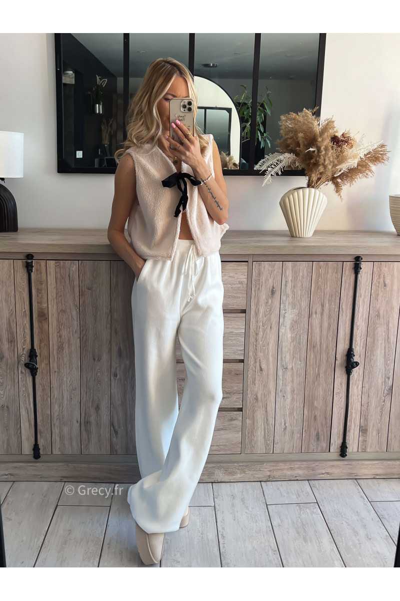 pantalon maille blanc cosy cocooning grecy mode tendance ootd outfit